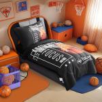 4 Pieces Basketball Toddler Bedding Set for Boys Girls Black Bed Set with Fire Cute Toddler Bed in a Bag - 1 Comforter + 1 Fitted Sheet +1 Flat Sheet +1 Pillowcase