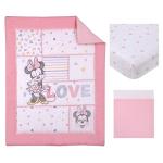 Disney Minnie Mouse Lovely Little Lady Pink and White Stripes and Dots 3 Piece Nursery Crib Bedding Set - Comforter, Fitted Crib Sheet and Crib Skirt