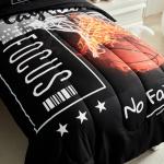 4 Pieces Basketball Toddler Bedding Set for Boys Girls Black Bed Set with Fire Cute Toddler Bed in a Bag - 1 Comforter + 1 Fitted Sheet +1 Flat Sheet +1 Pillowcase