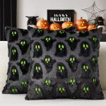MIULEE Halloween Pillow Covers Cute Ghost Spooky Throw Pillows Set of 2 Soft Plush Faux Fur Decorative Cushion Covers for Couch Sofa Bed Porch Living Room Halloween Decor 18x18 inch Black