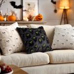 MIULEE Halloween Pillow Covers Cute Ghost Spooky Throw Pillows Set of 2 Soft Plush Faux Fur Decorative Cushion Covers for Couch Sofa Bed Porch Living Room Halloween Decor 18x18 inch Black