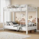 GarveeHome Metal Bunk Bed Twin Over Twin, Heavy Duty Bunkbeds Frame with Arched Guardrail and Safety Ladder, Sturdy Steel Bed for Kids Boys Girls, Space-Saving, No Box Spring Needed, Modern White