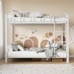 GarveeHome Metal Bunk Bed Twin Over Twin, Heavy Duty Bunkbeds Frame with Arched Guardrail and Safety Ladder, Sturdy Steel Bed for Kids Boys Girls, Space-Saving, No Box Spring Needed, Modern White