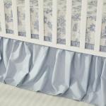 Brandream 3 Pieces French Country Toile Crib Bedding Set for Girls Vintage Blue Toile Floral Print 100% Cotton Baby Girl Nursery Bedding Collection - Ruffles Quilt,Toile Crib Sheet,Crib Bed Skirt