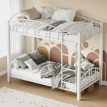 GarveeHome Metal Bunk Bed Twin Over Twin, Heavy Duty Bunkbeds Frame with Arched Guardrail and Safety Ladder, Sturdy Steel Bed for Kids Boys Girls, Space-Saving, No Box Spring Needed, Modern White
