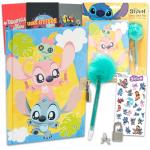 Disney Stitch Diary and Pen Set - Bundle Mini 60-Sheet Journal with Real Padlock and Pen Plus Mini Posters and Stickers | Stitch and Angel Diary for Girls, Kids