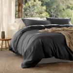 Double Stitch Cashmere Cotton Duvet Cover Set - Mongolian Cashmere and Pima Cotton Blend Bedding, Luxury Warm Duvet Cover King Size, with Button Closure, Ash Black, 106" x 90"