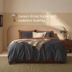 Double Stitch Cashmere Cotton Duvet Cover Set - Mongolian Cashmere and Pima Cotton Blend Bedding, Luxury Warm Duvet Cover King Size, with Button Closure, Ash Black, 106" x 90"