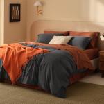 Double Stitch Cashmere Cotton Duvet Cover Set - Mongolian Cashmere and Pima Cotton Blend Bedding, Luxury Warm Duvet Cover King Size, with Button Closure, Ash Black, 106" x 90"