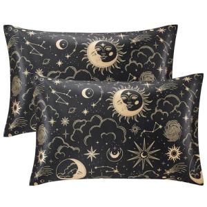 EXQ Home Satin Pillowcase for Hair and Skin Queen - Black Printed Silk Pillow Cases 2 Pack 20x30 inches - Satin Pillow Cases Set of 2 with Envelope Closure, Gifts for Women Men
