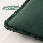 MIULEE Linen Pillow Covers 18x18 Inch Dark Green Decorative Throw Pillows with Fringe Pack of 4 Soft Farmhouse Boho Couch Pillows Home Decors for Sofa Cushion Living Room Bed