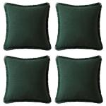 MIULEE Linen Pillow Covers 18x18 Inch Dark Green Decorative Throw Pillows with Fringe Pack of 4 Soft Farmhouse Boho Couch Pillows Home Decors for Sofa Cushion Living Room Bed