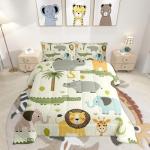 Feelyou Nursery Cute Wild Animals Bedding Set for Girls Boys Child Kids Cartoon Lion Giraffe Crocodile Comforter Decor Nature Wildlife Comforter Set Zoo Animal Theme Duvet Set Queen Size Quilt Set