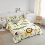 Feelyou Nursery Cute Wild Animals Bedding Set for Girls Boys Child Kids Cartoon Lion Giraffe Crocodile Comforter Decor Nature Wildlife Comforter Set Zoo Animal Theme Duvet Set Queen Size Quilt Set