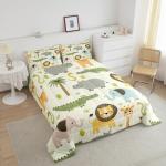 Feelyou Nursery Cute Wild Animals Bedding Set for Girls Boys Child Kids Cartoon Lion Giraffe Crocodile Comforter Decor Nature Wildlife Comforter Set Zoo Animal Theme Duvet Set Queen Size Quilt Set