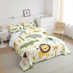 Feelyou Nursery Cute Wild Animals Bedding Set for Girls Boys Child Kids Cartoon Lion Giraffe Crocodile Comforter Decor Nature Wildlife Comforter Set Zoo Animal Theme Duvet Set Queen Size Quilt Set