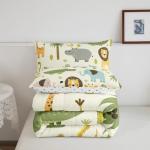 Feelyou Nursery Cute Wild Animals Bedding Set for Girls Boys Child Kids Cartoon Lion Giraffe Crocodile Comforter Decor Nature Wildlife Comforter Set Zoo Animal Theme Duvet Set Queen Size Quilt Set