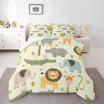 Feelyou Nursery Cute Wild Animals Bedding Set for Girls Boys Child Kids Cartoon Lion Giraffe Crocodile Comforter Decor Nature Wildlife Comforter Set Zoo Animal Theme Duvet Set Queen Size Quilt Set