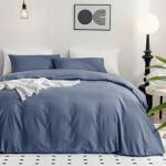 JELLYMONI Bedding Duvet Cover Queen Size - 100% Washed Cotton Linen Like Textured Comforter Cover, 3 Pieces Breathable Soft Bedding Set with Zipper Closure (Blue, Queen 90"x90")