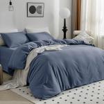 JELLYMONI Bedding Duvet Cover Queen Size - 100% Washed Cotton Linen Like Textured Comforter Cover, 3 Pieces Breathable Soft Bedding Set with Zipper Closure (Blue, Queen 90"x90")