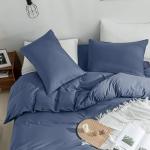 JELLYMONI Bedding Duvet Cover Queen Size - 100% Washed Cotton Linen Like Textured Comforter Cover, 3 Pieces Breathable Soft Bedding Set with Zipper Closure (Blue, Queen 90"x90")