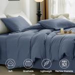 JELLYMONI Bedding Duvet Cover Queen Size - 100% Washed Cotton Linen Like Textured Comforter Cover, 3 Pieces Breathable Soft Bedding Set with Zipper Closure (Blue, Queen 90"x90")