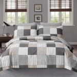 Comforter Set Queen Size Plaid Patchwork Comforter Bedding-7 Piece Bed in a Bag,Soft Fluffy Reversible Microfiber Bedding Set(1 Comforter,1 Flat Sheet,1 Fitted Sheet,2 Pillowcases,2 Pillow Shams),Grey