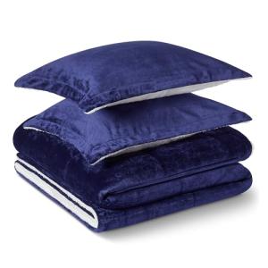 Amazon Basics Reversible Sherpa Comforter Set with Pillow Sham, Navy, Queen/Full