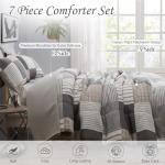 Comforter Set Queen Size Plaid Patchwork Comforter Bedding-7 Piece Bed in a Bag,Soft Fluffy Reversible Microfiber Bedding Set(1 Comforter,1 Flat Sheet,1 Fitted Sheet,2 Pillowcases,2 Pillow Shams),Grey