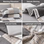 Comforter Set Queen Size Plaid Patchwork Comforter Bedding-7 Piece Bed in a Bag,Soft Fluffy Reversible Microfiber Bedding Set(1 Comforter,1 Flat Sheet,1 Fitted Sheet,2 Pillowcases,2 Pillow Shams),Grey