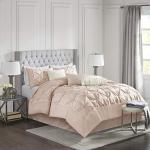 Madison Park Laurel Cozy Comforter Set - Traditional Tufted Faux Silk Design, All Season Down Alternative Bedding with Matching Shams, Decorative Pillow, Blush Queen(90"x90") 7 Piece