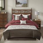 Madison Park Serene Faux Silk Comforter Set - Floral Embroidery Design, All Season Bedding Set, Matching Bed Skirt, Decorative Pillows, Red Queen(90"x90") 7 Piece