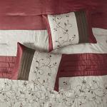 Madison Park Serene Faux Silk Comforter Set - Floral Embroidery Design, All Season Bedding Set, Matching Bed Skirt, Decorative Pillows, Red Queen(90"x90") 7 Piece
