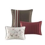 Madison Park Serene Faux Silk Comforter Set - Floral Embroidery Design, All Season Bedding Set, Matching Bed Skirt, Decorative Pillows, Red Queen(90"x90") 7 Piece