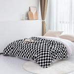 LOMAO Throw Blankets Flannel Blanket with Checkerboard Grid Pattern Soft Throw Blanket for Couch, Bed, Sofa Luxurious Warm and Cozy for All Seasons (Black, 50"x60")