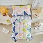 4 Pieces Toddler Bedding Set for Boys Girls - Ultra Soft Yellow Orange Navy Green Trangles Cubes Stripes Bed in a Bag - Comforter Set, Fitted Sheet, Flat Sheet, Pillowcses