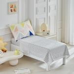 4 Pieces Toddler Bedding Set for Boys Girls - Ultra Soft Yellow Orange Navy Green Trangles Cubes Stripes Bed in a Bag - Comforter Set, Fitted Sheet, Flat Sheet, Pillowcses