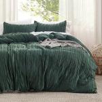 Bedsure Luxury Duvet Cover Queen Size - Striped Tufted Boho Bedding Set, Shabby Chic Home Bedding (90"x90") with 2 Pillowcases for All Season, Forest Green，Comforter Not Included