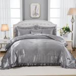 Grey Comforter Set Queen Sheet Set Silk Like Satin Bedding Set Silky Bed in a Bag 8 Pcs Pinch Pleat Bed Set Home Decor Luxury Hotel Silky Ruffle Down Comforter with 1 Cushion Cover