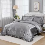 Grey Comforter Set Queen Sheet Set Silk Like Satin Bedding Set Silky Bed in a Bag 8 Pcs Pinch Pleat Bed Set Home Decor Luxury Hotel Silky Ruffle Down Comforter with 1 Cushion Cover