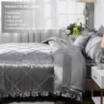 Grey Comforter Set Queen Sheet Set Silk Like Satin Bedding Set Silky Bed in a Bag 8 Pcs Pinch Pleat Bed Set Home Decor Luxury Hotel Silky Ruffle Down Comforter with 1 Cushion Cover
