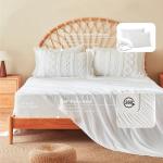 MR&HM White Boho Comforter Set, Farmhouse Bedding Set, Queen Bed in a Bag Set 7 Pieces with 1 Comforter, 2 Pillow Shams, 2 Pillowcases, 1 Flat Sheet, 1 Fitted Sheet for All Seasons