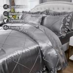 Grey Comforter Set Queen Sheet Set Silk Like Satin Bedding Set Silky Bed in a Bag 8 Pcs Pinch Pleat Bed Set Home Decor Luxury Hotel Silky Ruffle Down Comforter with 1 Cushion Cover