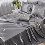 Grey Comforter Set Queen Sheet Set Silk Like Satin Bedding Set Silky Bed in a Bag 8 Pcs Pinch Pleat Bed Set Home Decor Luxury Hotel Silky Ruffle Down Comforter with 1 Cushion Cover