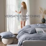 JELLYMONI Cotton Duvet Cover Full Size - Blue Vertical Pinstriped Comforter Cover with Button 100% Washed Cotton 3PCS Breathable Soft Solid Bedding Set Duvet Cover 80×90in & 2 Pillowcases