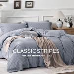 JELLYMONI Cotton Duvet Cover Full Size - Blue Vertical Pinstriped Comforter Cover with Button 100% Washed Cotton 3PCS Breathable Soft Solid Bedding Set Duvet Cover 80×90in & 2 Pillowcases