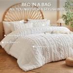 MR&HM White Boho Comforter Set, Farmhouse Bedding Set, Queen Bed in a Bag Set 7 Pieces with 1 Comforter, 2 Pillow Shams, 2 Pillowcases, 1 Flat Sheet, 1 Fitted Sheet for All Seasons