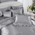 Grey Comforter Set Queen Sheet Set Silk Like Satin Bedding Set Silky Bed in a Bag 8 Pcs Pinch Pleat Bed Set Home Decor Luxury Hotel Silky Ruffle Down Comforter with 1 Cushion Cover