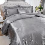 Grey Comforter Set Queen Sheet Set Silk Like Satin Bedding Set Silky Bed in a Bag 8 Pcs Pinch Pleat Bed Set Home Decor Luxury Hotel Silky Ruffle Down Comforter with 1 Cushion Cover