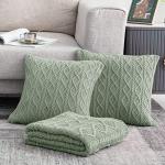 Homiest Cable Knit Throw Blanket and Pillow Set, Sage Green Set of 3, Knitted Throw (50"x60") & 2 Pillow Covers (18"x18"), Soft & Cozy Decorative for Couch Bed Sofa
